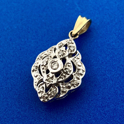 Vintage Art Deco Style 10k Yellow White Gold Diamond Pendant