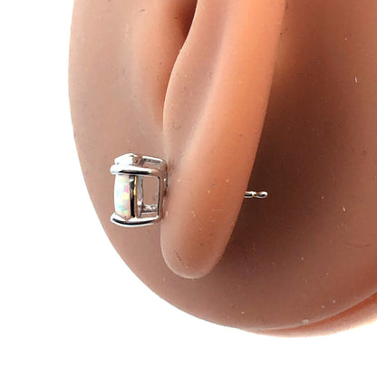10K White Gold Square Opal Cabochon Healing Stud Earrings