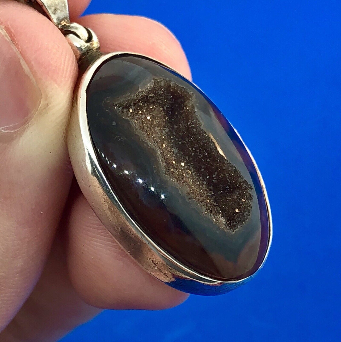 Starborn Creations Sterling Silver 925 Oval Window Drusy Druzy Pendant Necklace