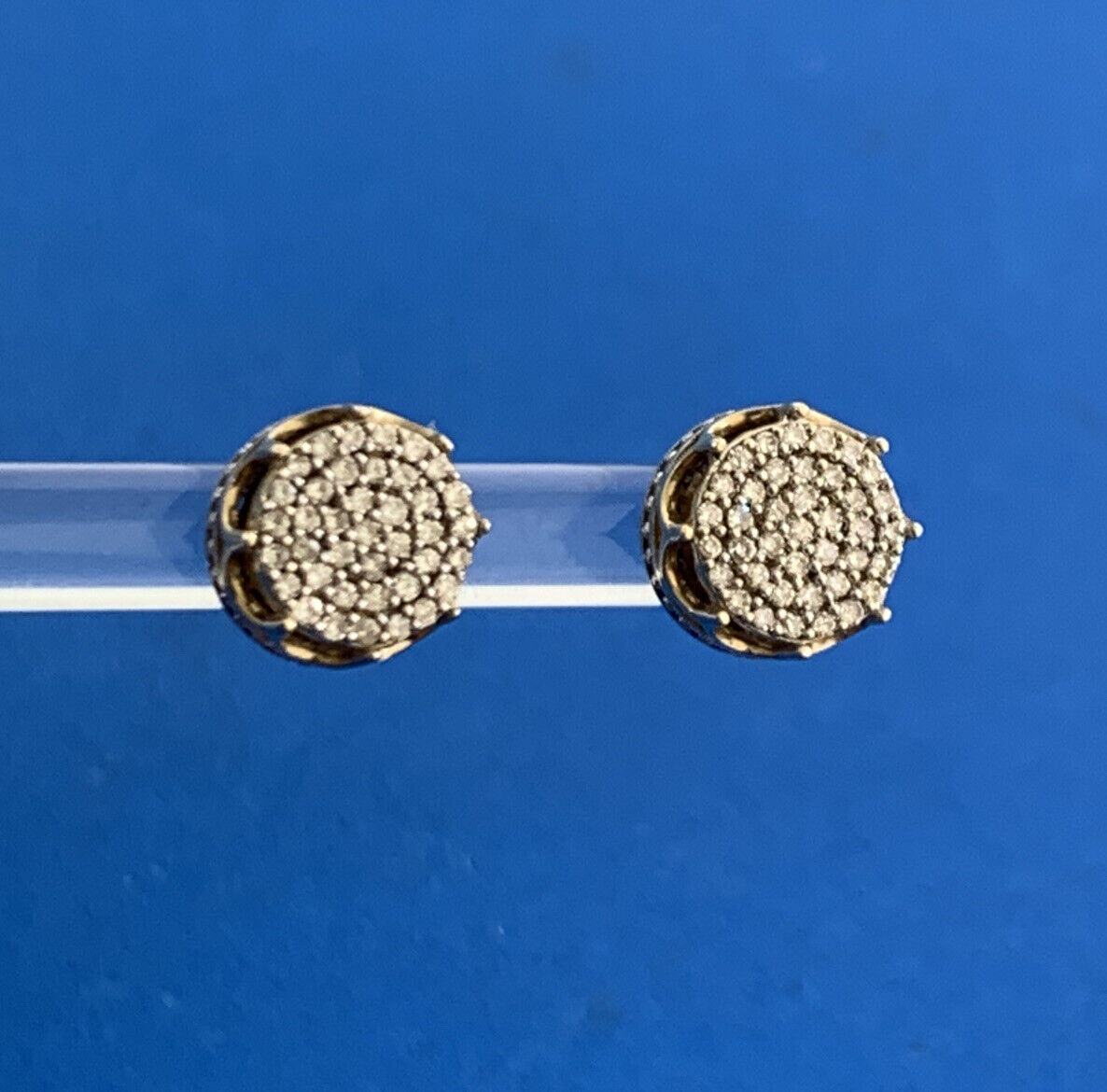 Designer 10K Yellow White Gold Pave Diamond Screw Back Stud Earrings