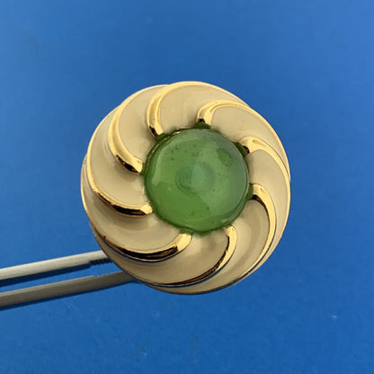 Vintage Vogue Bijoux Italy Gold Tone Art Glass Enamel Statement Clip On Earrings