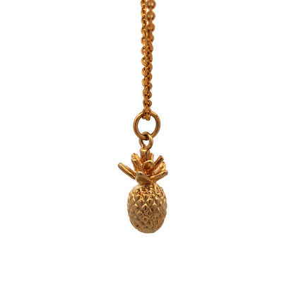 925 Sterling Silver Gold Vermeil Estate Pineapple Good Luck Pendan Necklace