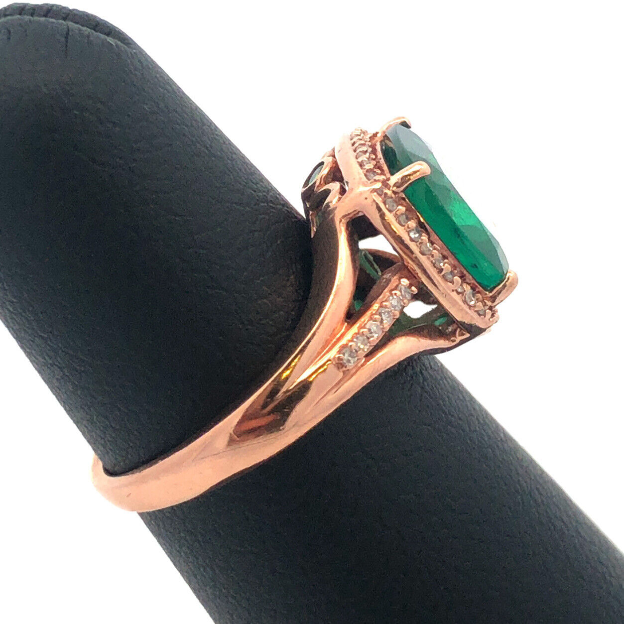 14K Rose Gold Princess Cut Emerald Pave Diamond Halo Cocktail Ring