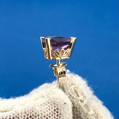 Designer CII 14K Yellow Gold Amethyst Pear February Occasion Stud Earrings