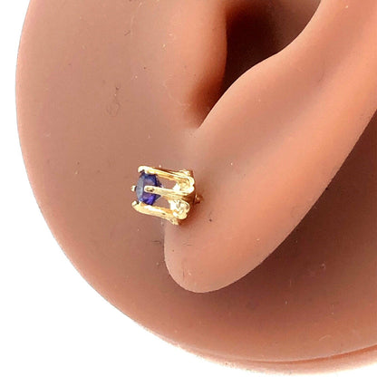 Estate 14K Yellow Gold Purple Sapphire Solitaire Buttercup Flower Stud Earrings