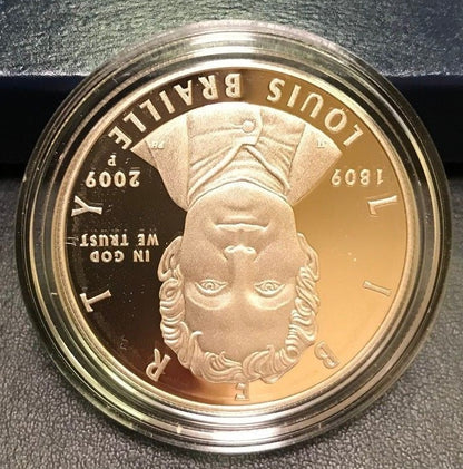 2009 P Louis Braille Bicentennial Commemorative Proof Silver Dollar $1