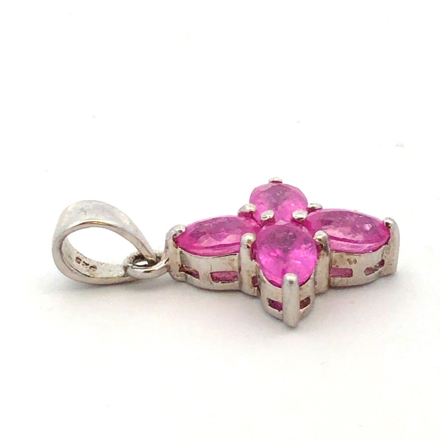 Designer TGGC 925 Sterling Silver Pink Oval Sapphire Cross Charm Pendant