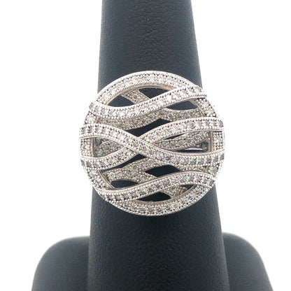 925 Sterling Silver Cubic Zirconia CZ Round 3D Swirl Swag Statement Ring