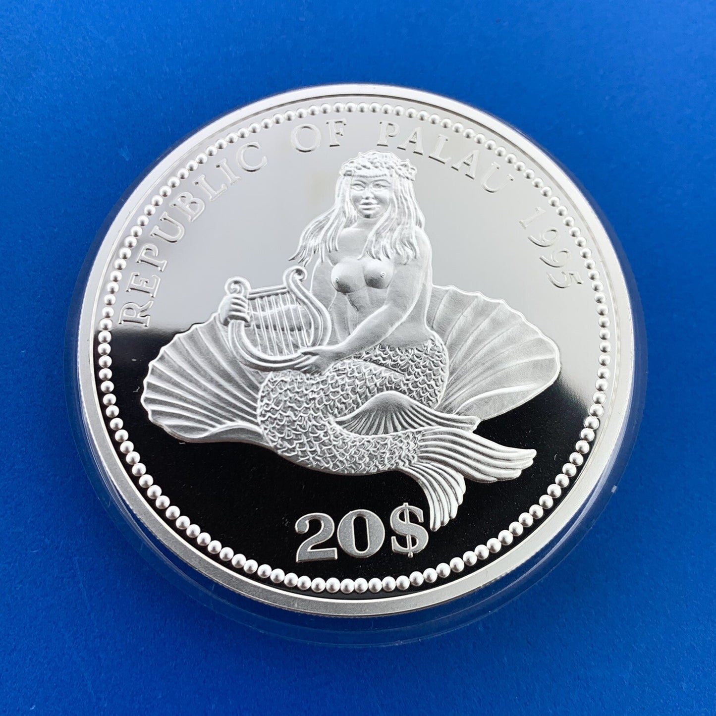1995 Republic Palau $20 5 Oz Silver Marine Life Colorized Proof Coin Low Mntg
