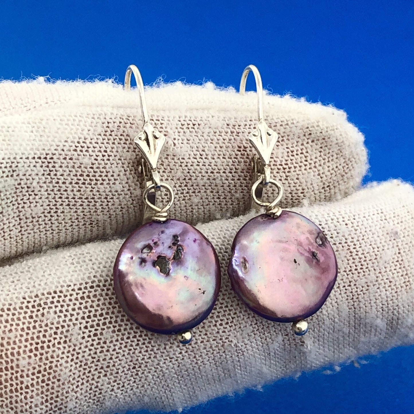 Stunning Sterling Silver 925 Pink Iridescent Freshwater Pearl Dangle Earrings