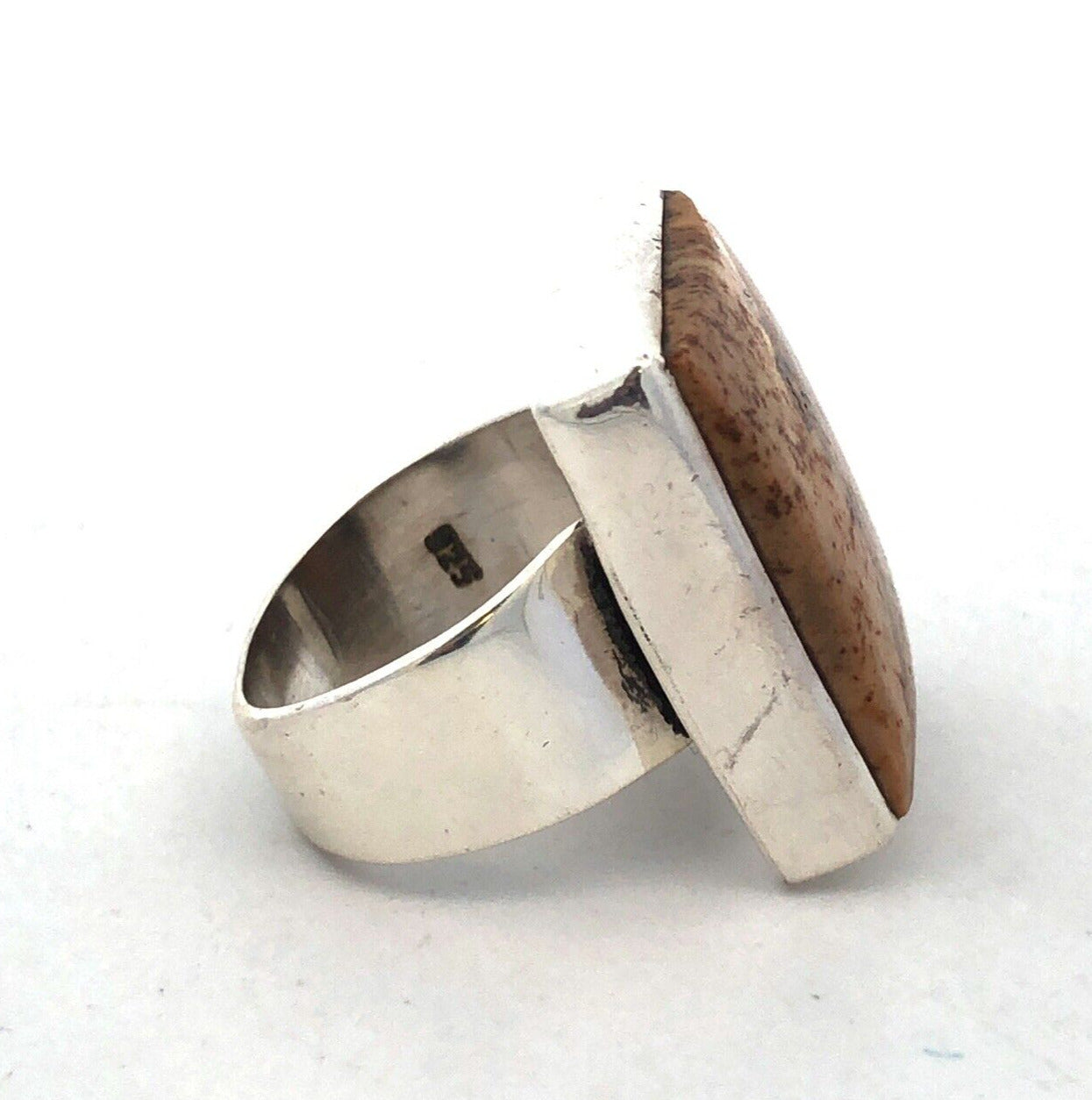 Vintage 925 Sterling Silver Rectangle Brown Jasper Bezel Statement Ring