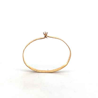 Modernist 14K Yellow Gold Hammered Textured Cubic Zirconia Oval Bangle Bracelet