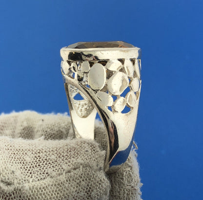 Designer Sterling Silver 925 Oval Smoky Topaz Quartz Statement Cocktail Ring
