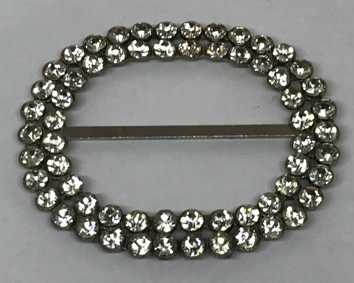 Vintage Runway Silver Tone Rhinestone Oval Statement Scarf Belt Slide Buckle
