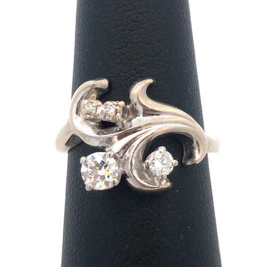 Art Deco 14K White Gold Diamond Fleur De Lis Flower Cluster Cocktail Ring