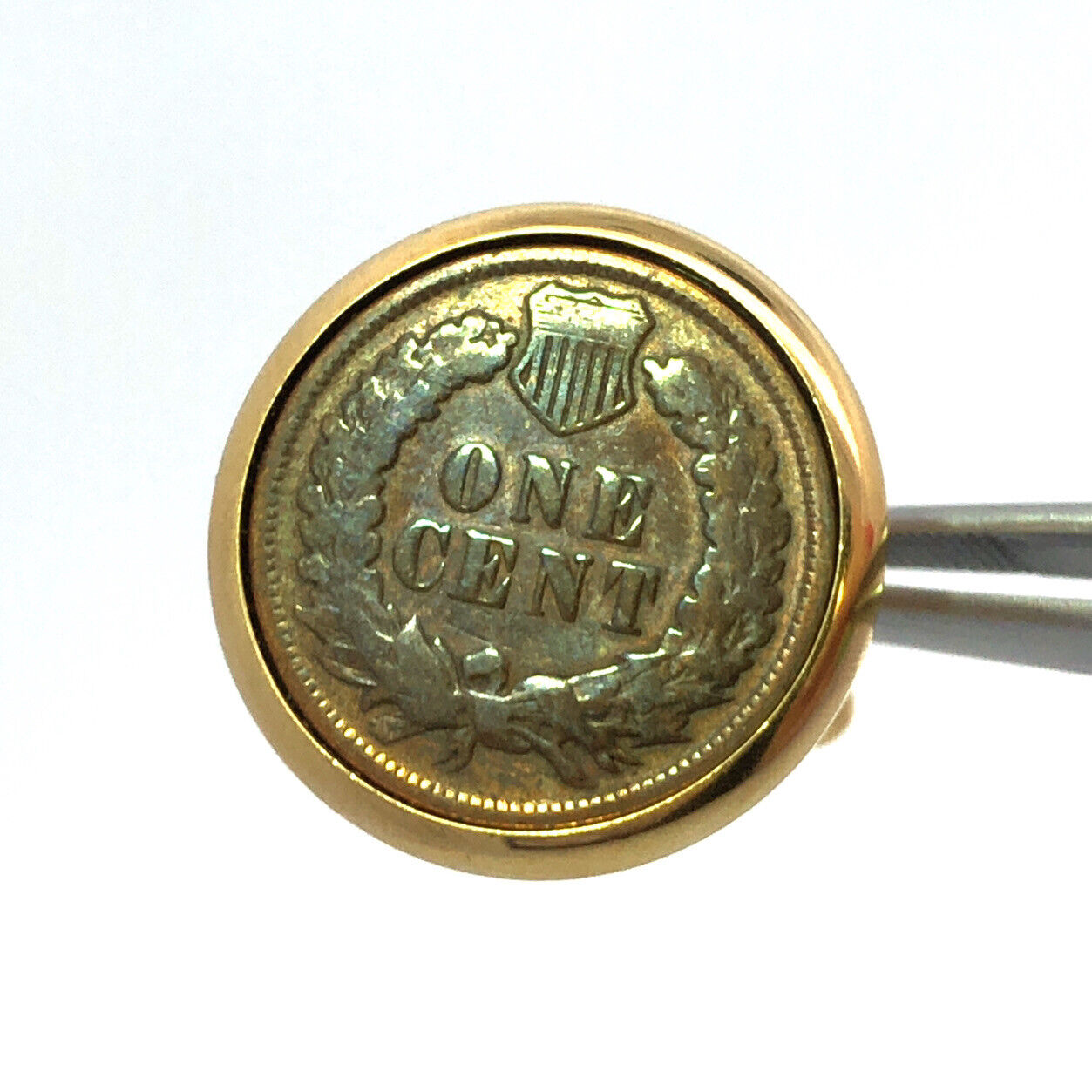 Retro Gold Tone Genuine Indian Head One Cent Penny Men's Round Tuxedo Cuff Links