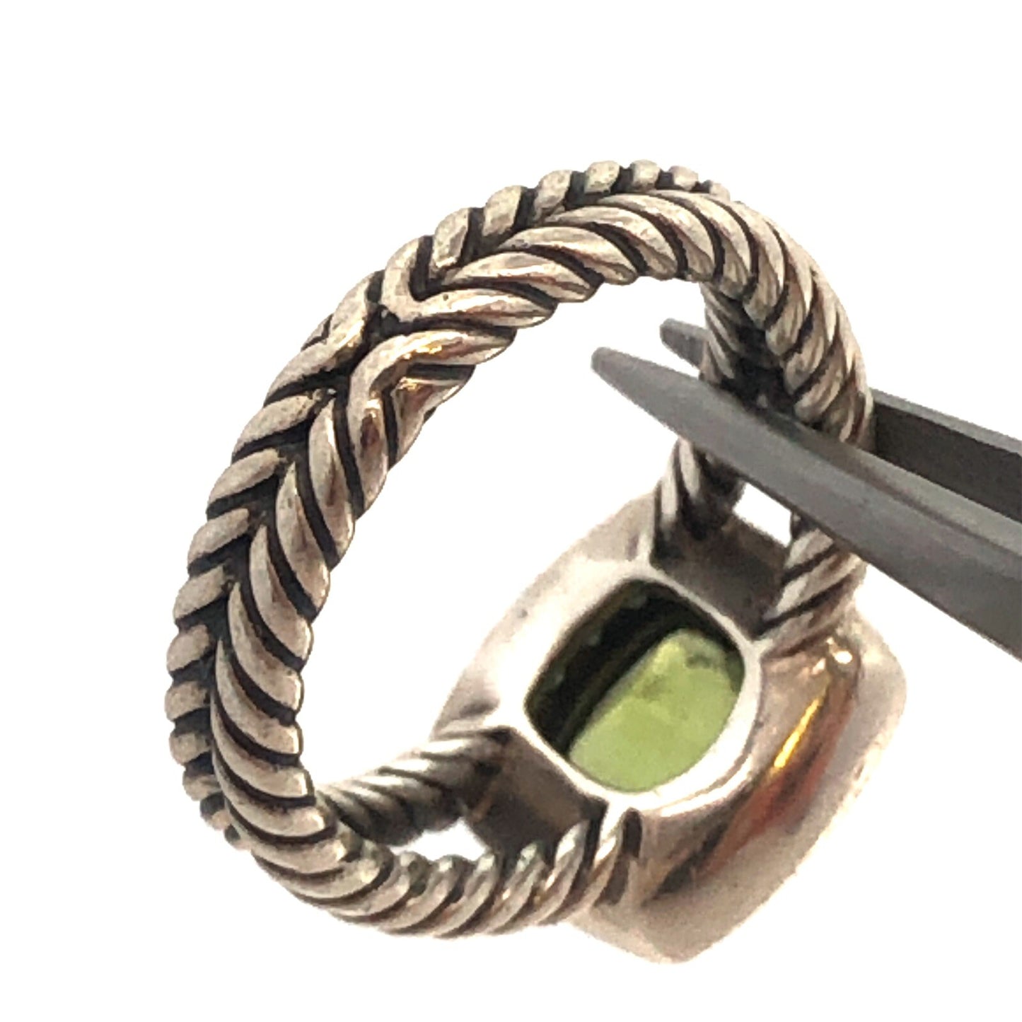 Designer David Yurman 925 Sterling Silver Prasiolite Diamond Halo Albion Ring