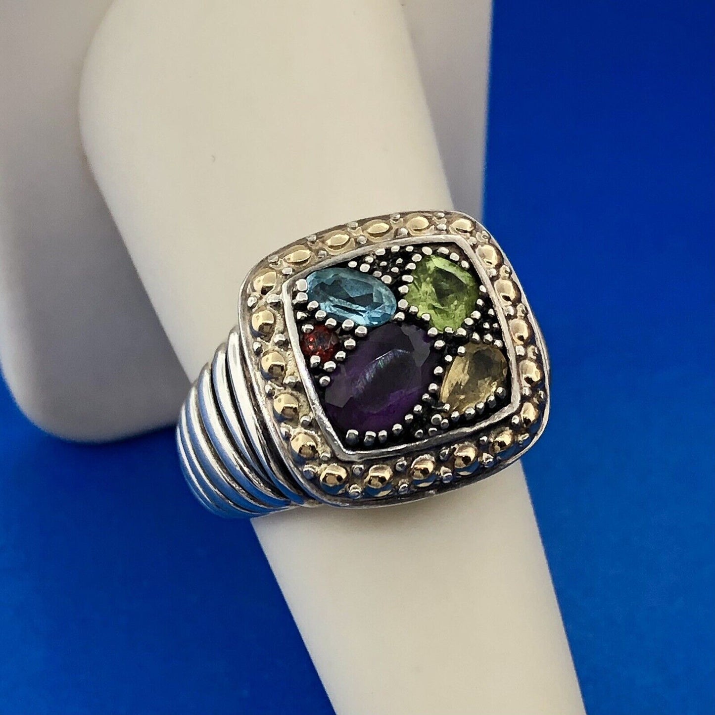 EFFY Sterling Silver 18K Yellow Gold Multi Gemstone Mosaic Balissima Dome Ring