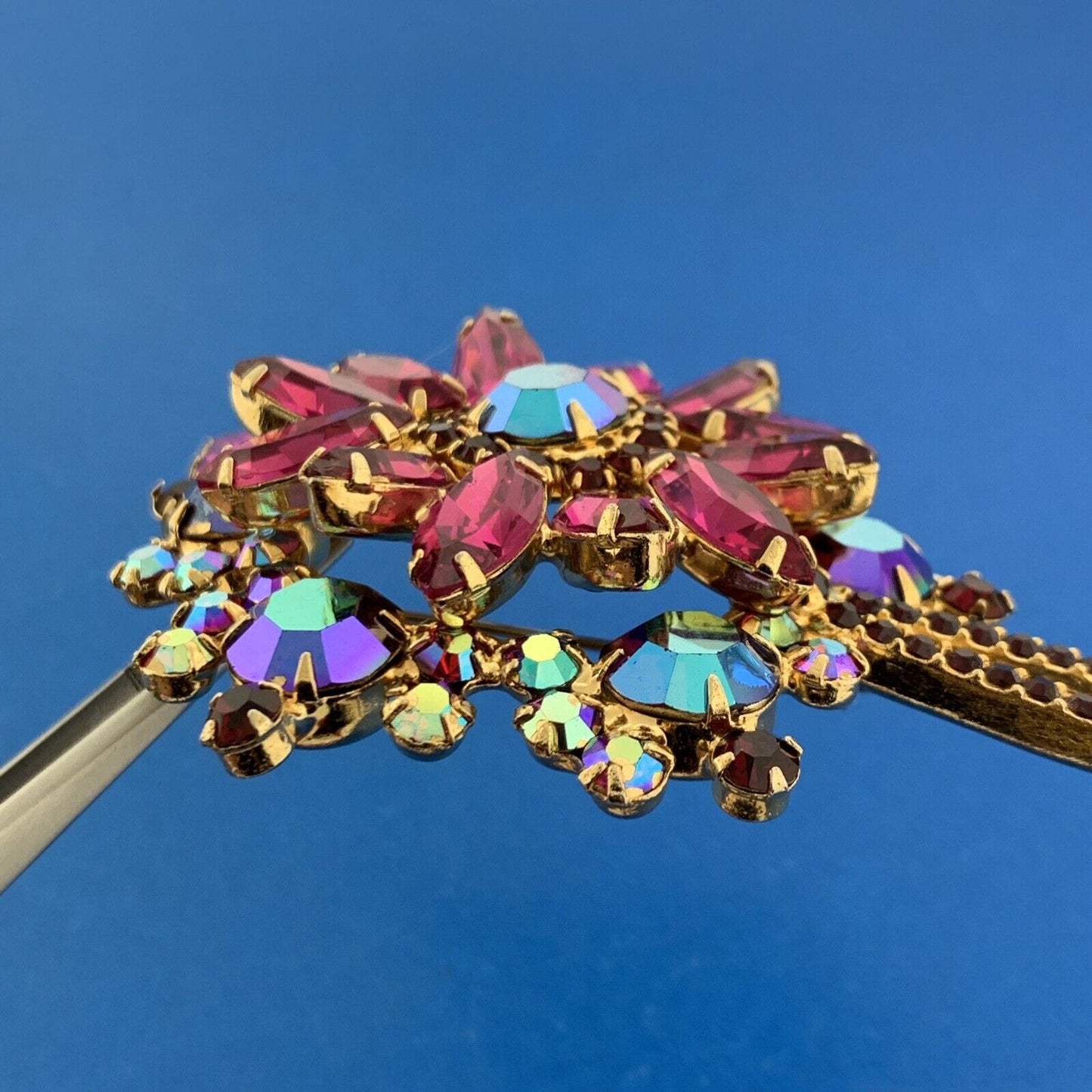 Fabulous Vintage Pink Aurora Borealis Rhinestone Statement Brooch/Earrings Set
