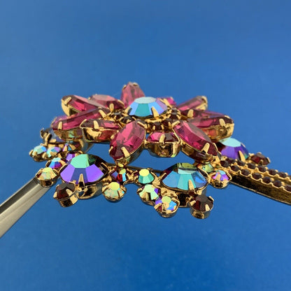 Fabulous Vintage Pink Aurora Borealis Rhinestone Statement Brooch/Earrings Set