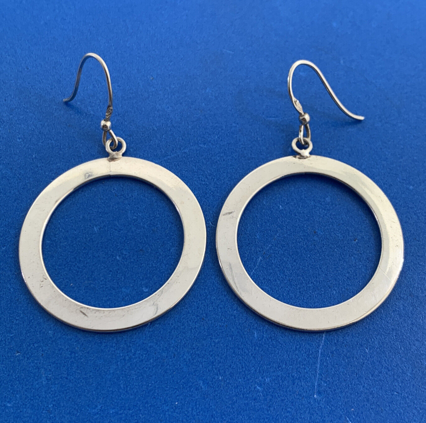 Modernist Cutout 925 Sterling Silver Round Simple Hook Dangle Earrings