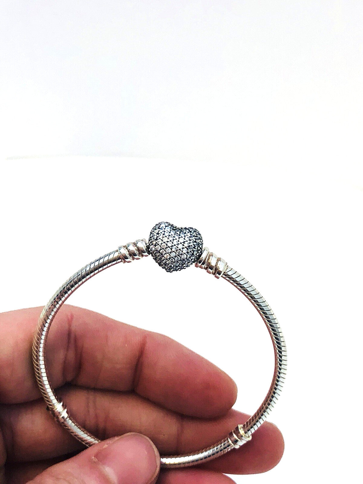 Authentic Pandora 925 Sterling Silver Pave Heart Clasp 590727CZ Charm Bracelet