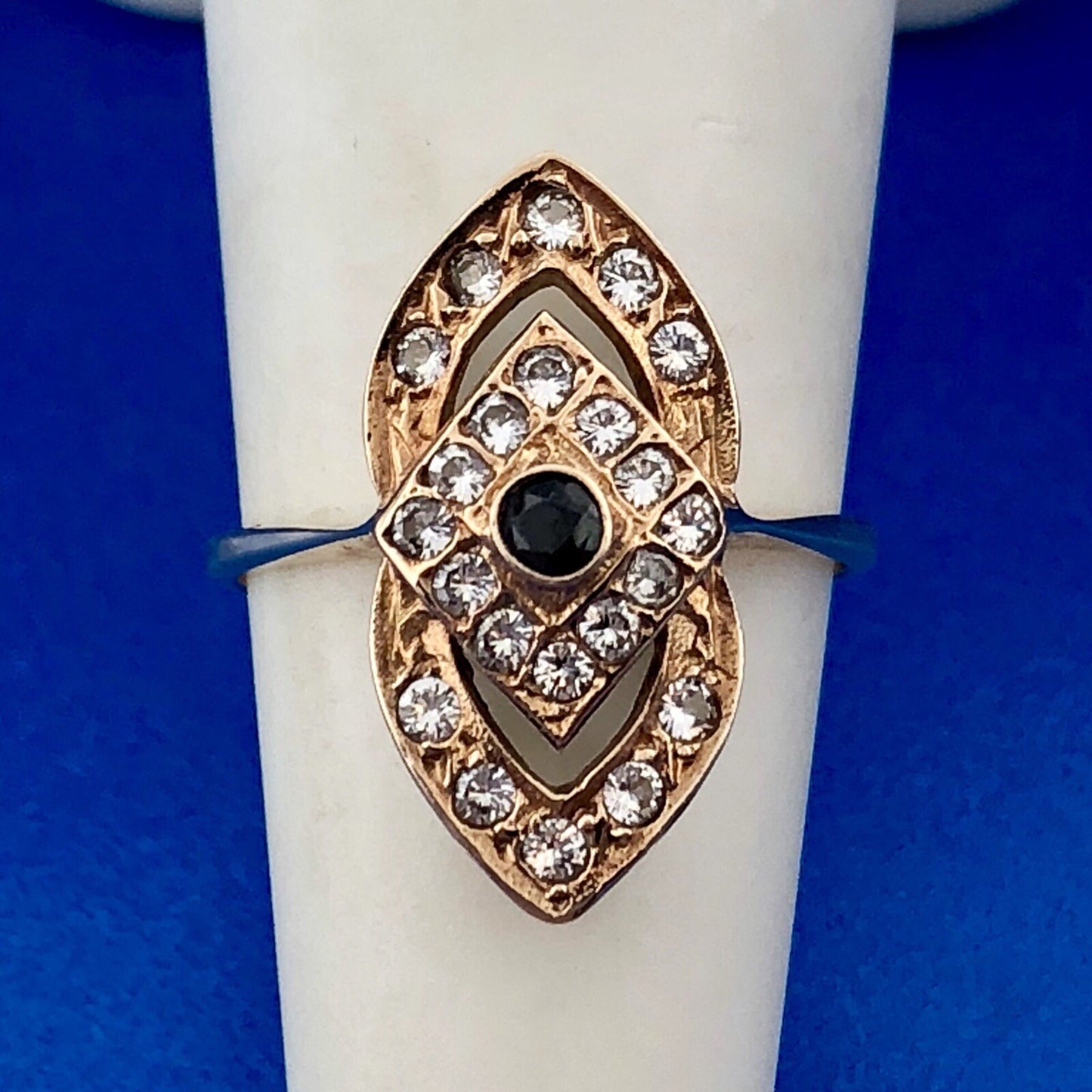 Art Deco Art Nouveau 14K Yellow Gold Sapphire Aquamarine Accent Cocktail Ring