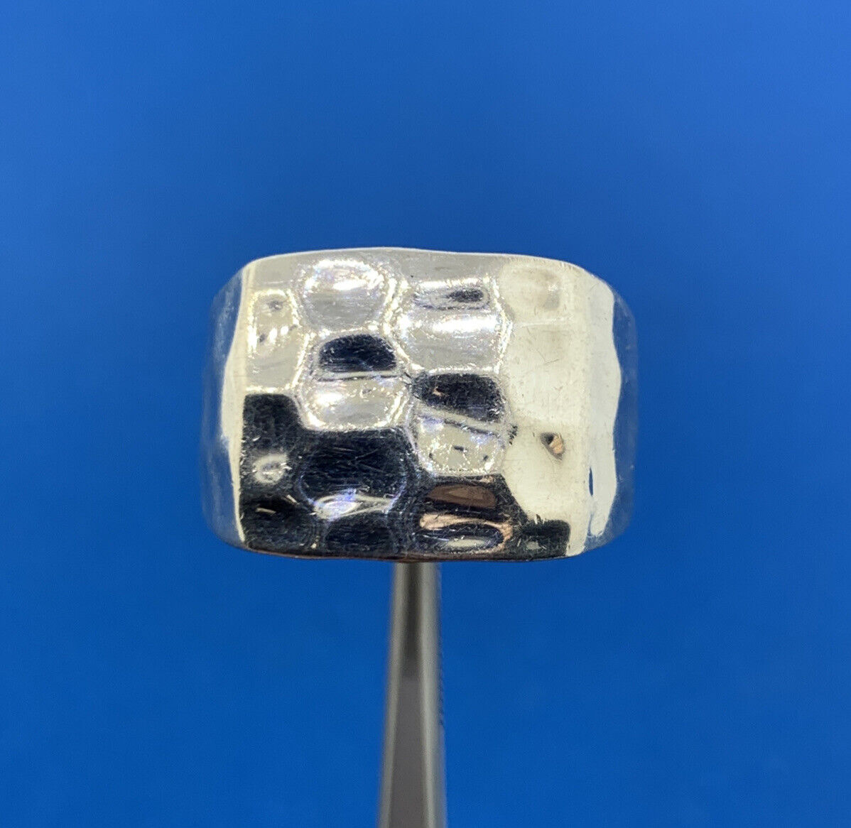 Designer NF Sterlling Silver 925 Hammered Square Dome Statement Cocktail Ring