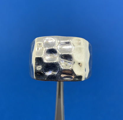 Designer NF Sterlling Silver 925 Hammered Square Dome Statement Cocktail Ring