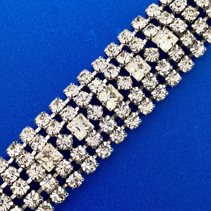 Vintage Haute Couture Silver Tone Rhinestone Five Row Statement Tennis Bracelet