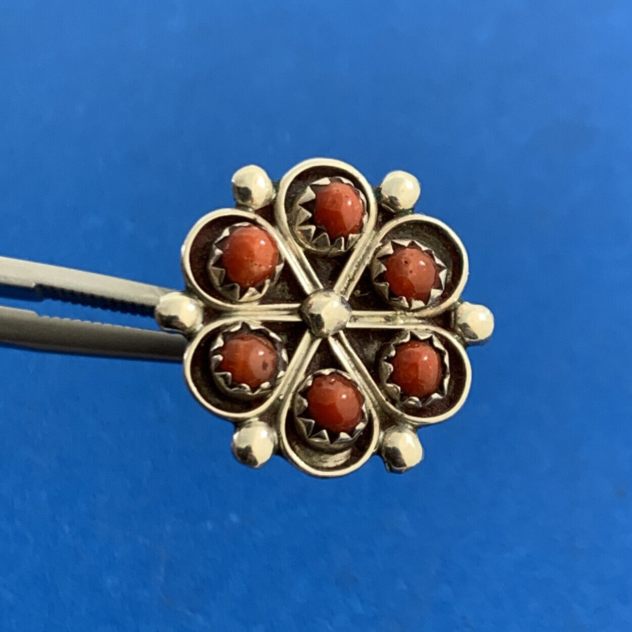 Native American 925 Sterling silver Unmarked Coral Flower Stud Earrings
