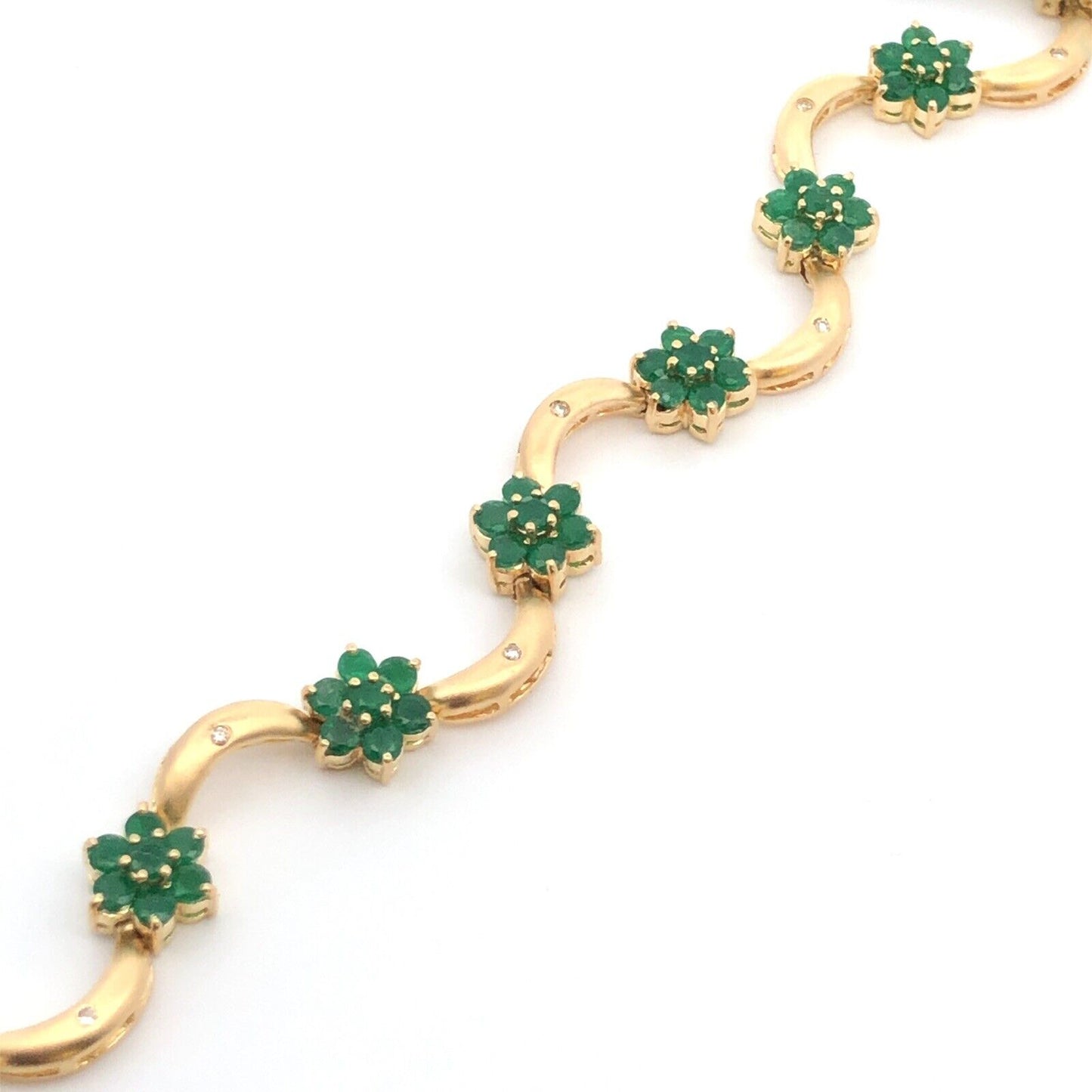 Designer 14K Yellow Gold Emerald Diamond Floral Station Bracelet