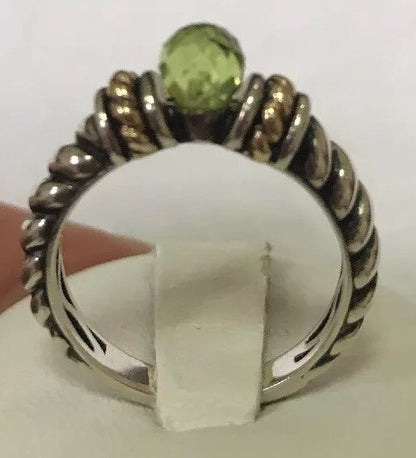 Designer 14K Gold Sterling Silver Faceted Green Peridot August Cocktail Ring