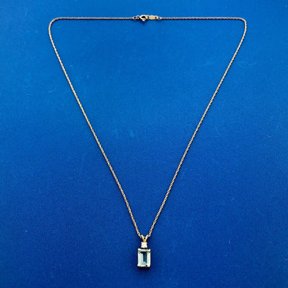 14K Yellow Gold Aquamarine Diamond Accent March Anniversary Pendant Necklace