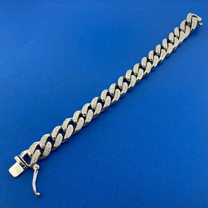 Custom 10K White Gold Diamond Encrusted Cuban Link Heavy Bracelet