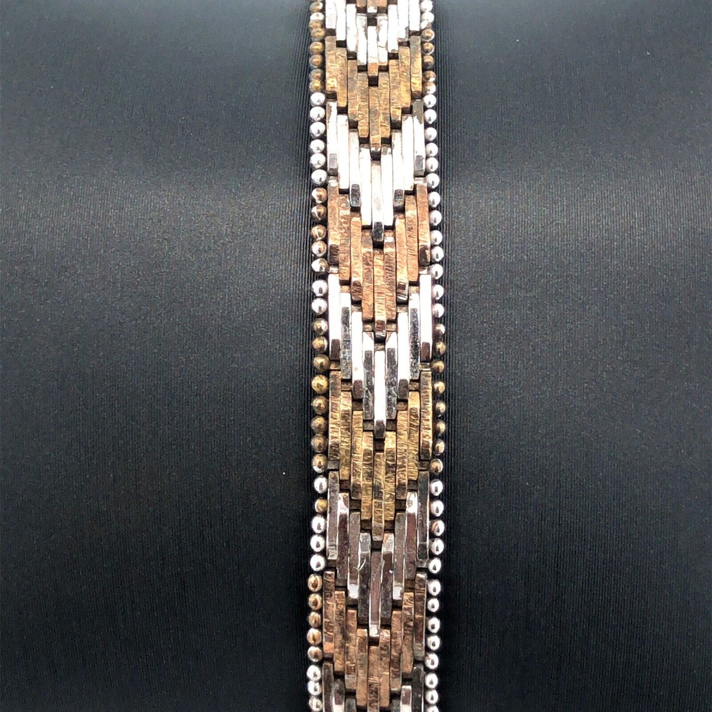Designer 925 Sterling Silver Bronze Two Tone Herringbone Chevron Bracelet