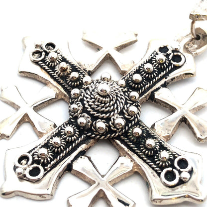 Vintage Jerusalem 925 Sterling Silver Twist Detail Cross Pendant