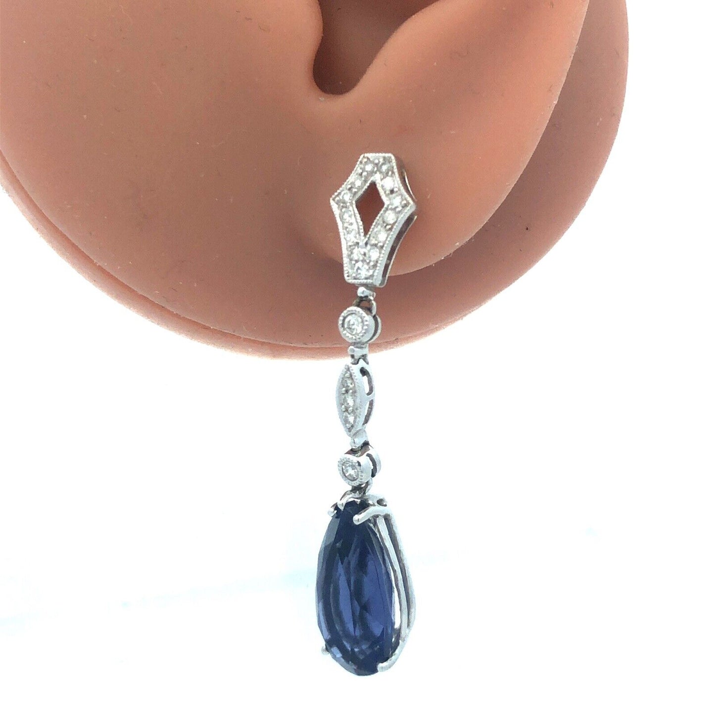 Dramatic 18K White Gold Cubic Zirconia Diamond Pear Drop Dangle Earrings