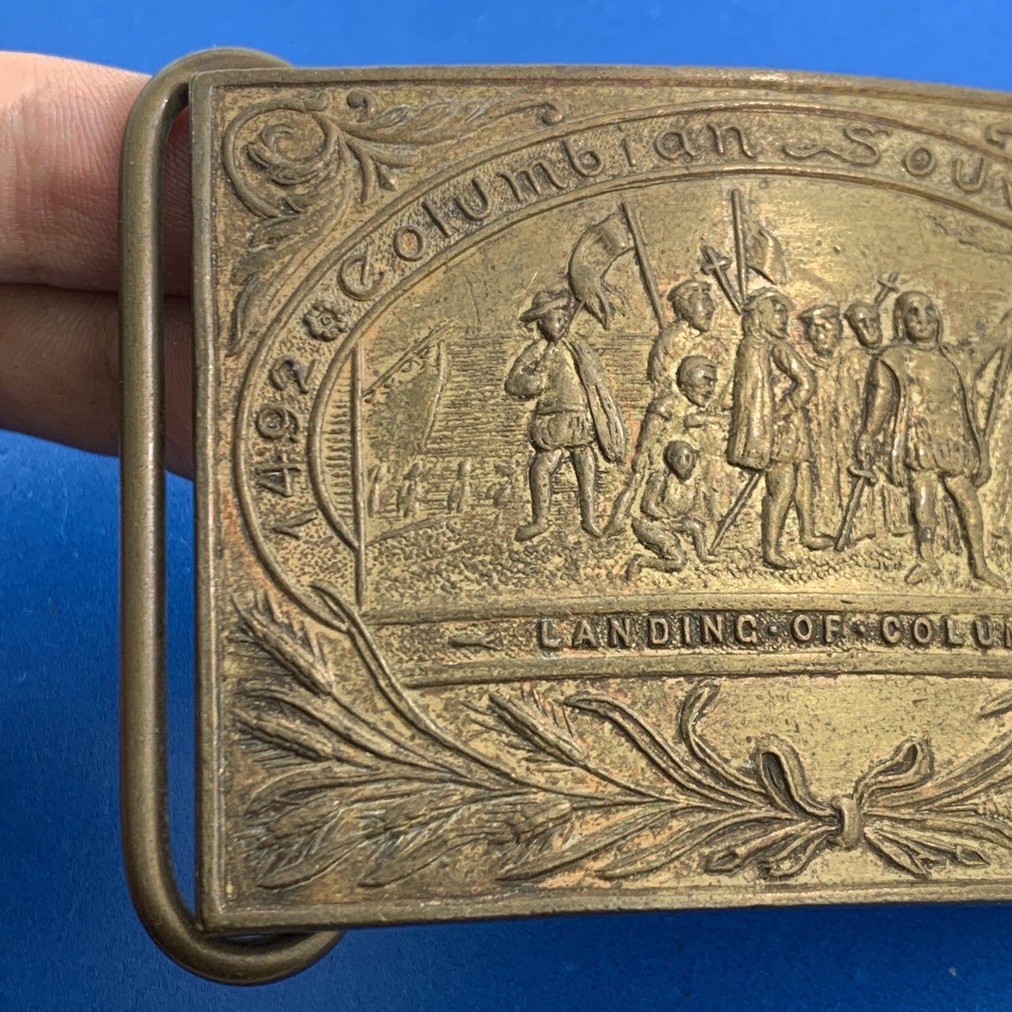 1892 Columbian Exposition Souvenir Columbus Bronze Belt Buckle