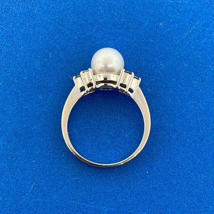 Designer 14K White Gold Pearl Solitaire Diamond Accents Cocktail Ring