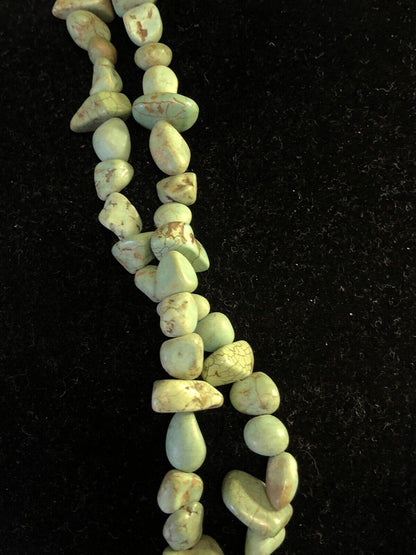 Vintage Silver Tone Green Turquoise Beaded Double Strand Statement Necklace