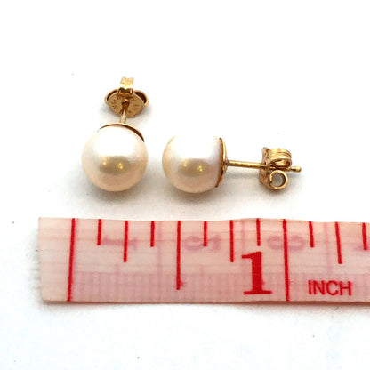 Estate 14K Yellow Gold Round Pearl Ball Stud Earrings