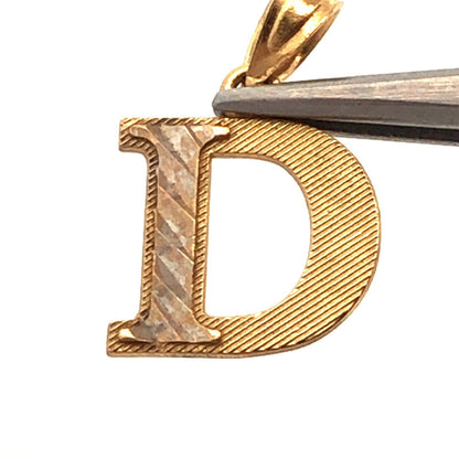 Designer 14K Yellow Gold Initial D Print Alphabet Monogram Charm Pendant