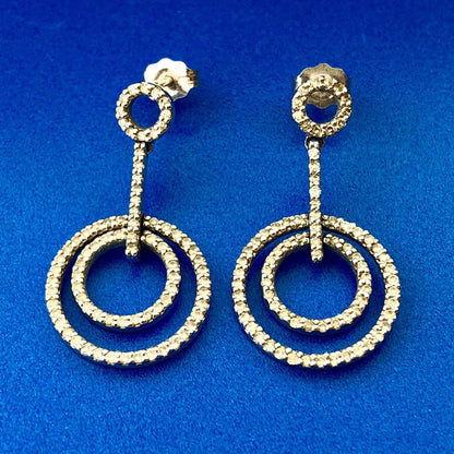 14k White Gold Pave Diamond Circle Drop Earrings