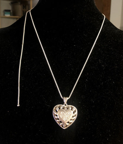 Designer Italy 925 Sterling Silver Pave Diamond Heart Adjustable Lariat Necklace