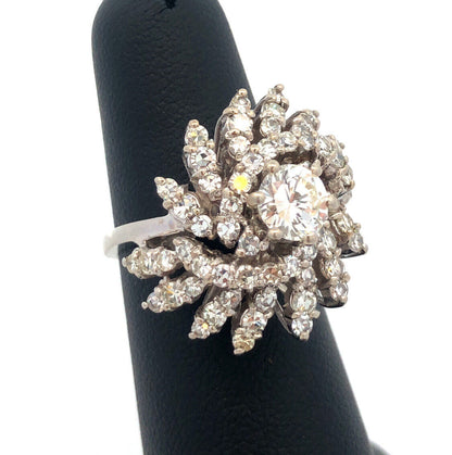 Vintage CRC 14K White Gold Round Diamond Waterfall Statement Cocktail Ring