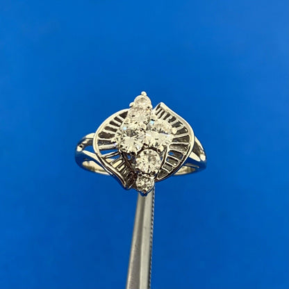 Retro 14K White Gold Diamond Waterfall Modernist Engagement Cocktail Sz 4 Ring