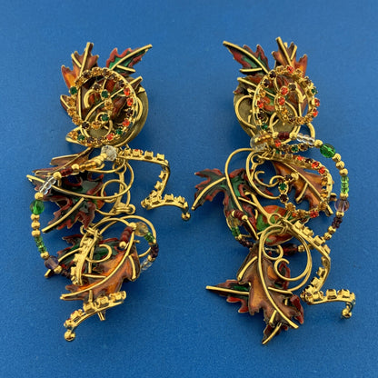 Lunch At The Ritz Turning Autumn Cubic Zirconia Enamel Statement Dangle Ear