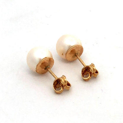 Estate 14K Yellow Gold Round Pearl Ball Stud Earrings