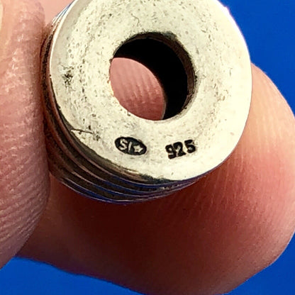 Designer SI 925 Sterling Silver Stacked Disc Tire Slide Bracelet Spacer Charm